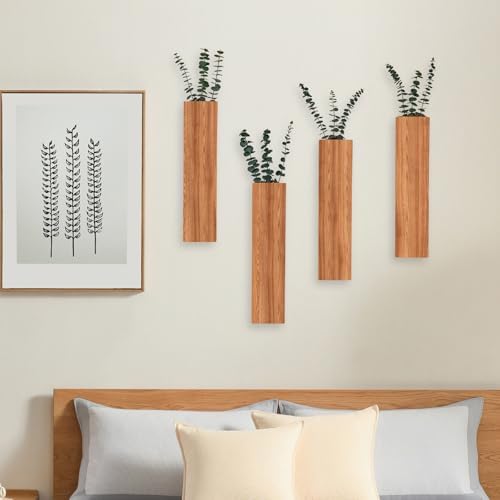 4 Pack Wood Wall Decors for Indoor Plants and Dried Flowers