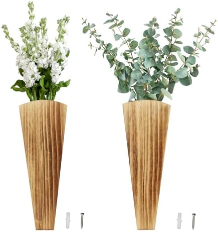 Set of 2 Fan-Shaped Wooden Wall Vases for Home Decor