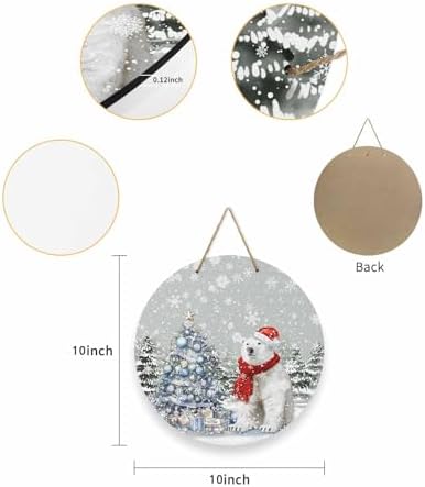 Christmas Welcome Sign Front Door Decor 10 Inch Wooden Wreath