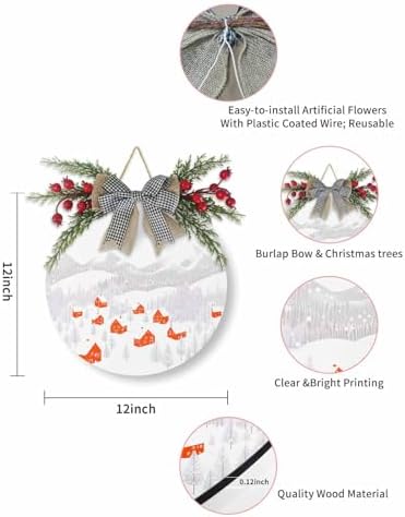 Welcome Sign Christmas Wreath Decor Round Wooden Plaque