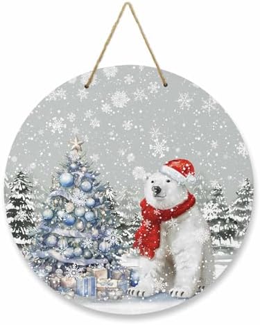 Christmas Welcome Sign Front Door Decor 10 Inch Wooden Wreath