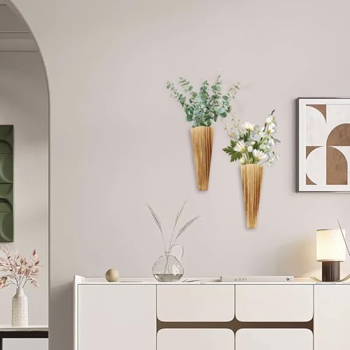 Set of 2 Fan-Shaped Wooden Wall Vases for Home Decor