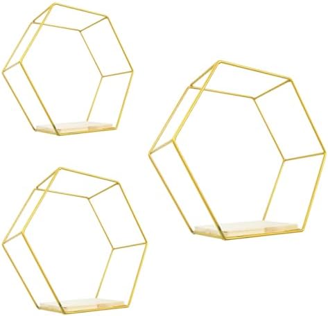 3 Piece Gold Hexagon Floating Shelves Set