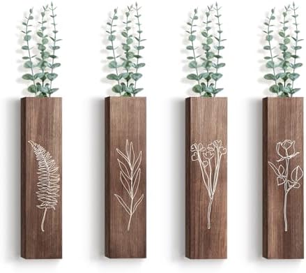 HOMIEE 4 Pack Wooden Wall Planters with Artificial Eucalyptus