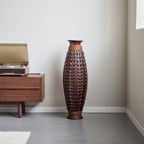 39 Inches Hand Woven Bamboo Floor Vase - Elegant Decor