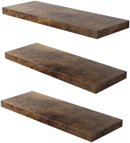 3 Floating Wall Shelves Rustic Brown 30 in W x 1275 in D x 2 in H
