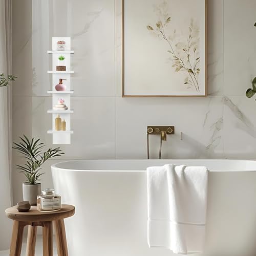 5 Tier Floating Wall Shelf Unit - White Vertical Storage Decor