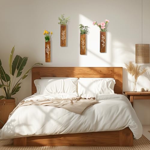 Peacoblue 4 Pack Wall Planters Solid Wood Indoor Decor with Black Finish for Dried Flowers and Faux Greenery