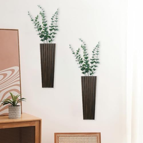 2 Pack Brown Wood Wall Planter for Indoor Decor