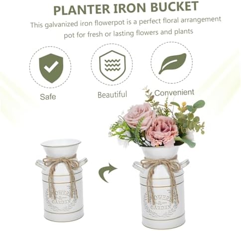 Cabilock Galvanized Iron Farmhouse Flower Bucket Decorative Vase
