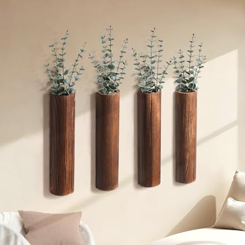 4 Pack Wood Wall Planter with Artificial Eucalyptus