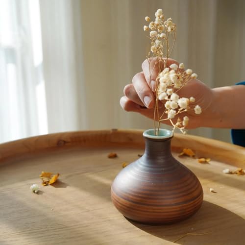 Handmade Wabi-Sabi Bud Vase Tiny Ceramic Decor for Dried Flowers and Zen Home