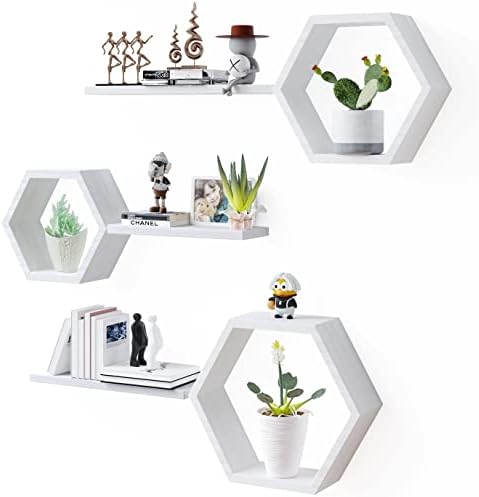 Wooden Hexagon Floating Shelves Set of 6 White Pine