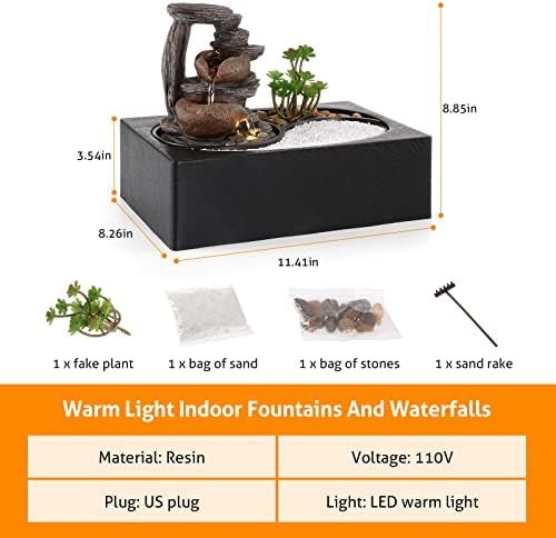 WICHEMI Tabletop Water Fountain with LED Light for Home Office Decor