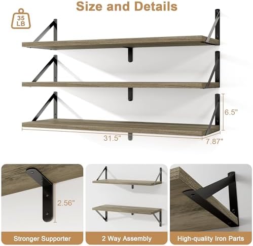 Fun Memories Floating Shelves Set of 3 Grey