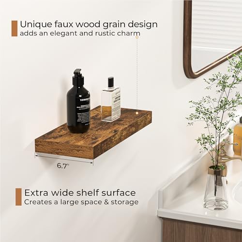 Fun Memories Floating Shelves - 2 Pack Rustic Brown Wall Shelves for Home Decor and Storage
