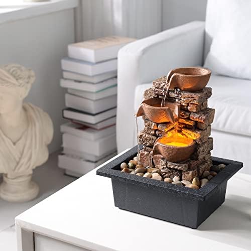 Haobos 3-Tier Tabletop Fountain with LED Lights