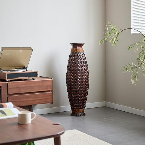 39 Inches Hand Woven Bamboo Floor Vase - Elegant Decor