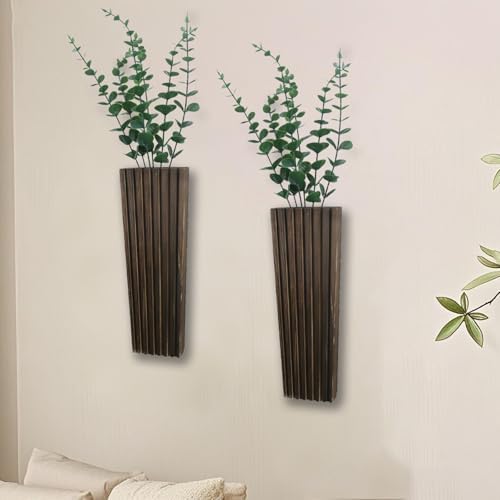 2 Pack Brown Wood Wall Planter for Indoor Decor