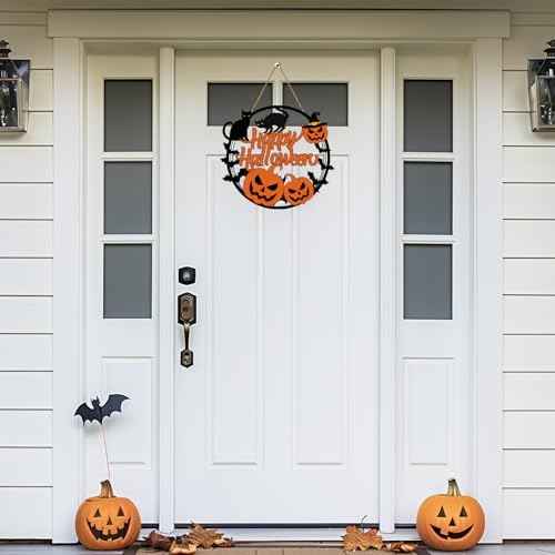 Halloween Wreath Decorations with Pumpkin Bat Black Cat Sign