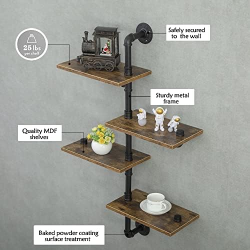 Industrial Pipe Shelving with Wood Planks Corner Floating Wall Mounted Shelf for Bar Kitchen Living Room