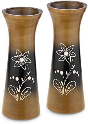AeraVida Set of 2 Handcarved Mango Wood Vases