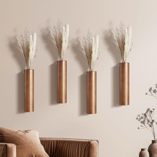 4 Pack Wood Wall Planters Modern Mounted Vases Home Decor for Dried Flowers and Greenery Plants