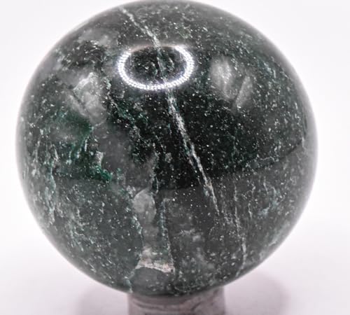 47mm Dark Green Jade Carved Sphere with Stand