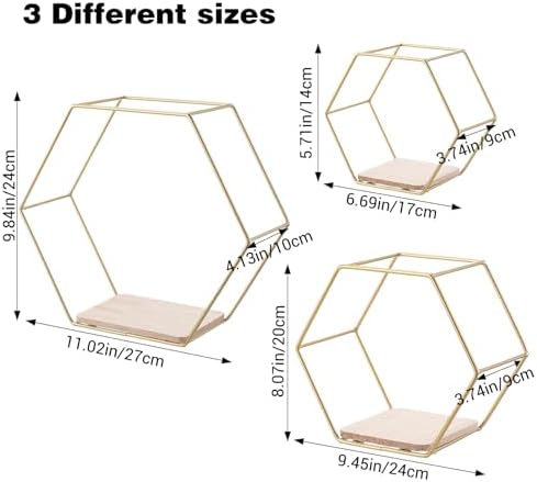 Wall Mounted Hexagon Floating Shelves Set of 3
