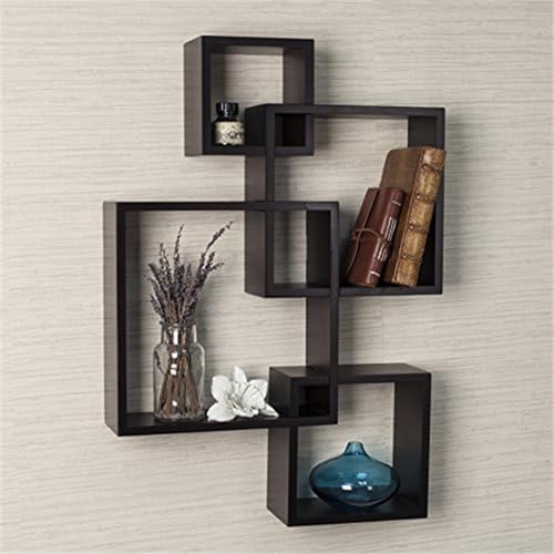 Danya B Decorative Wall Mount Floating Intersecting Cube Accent Wall Shelf Espresso
