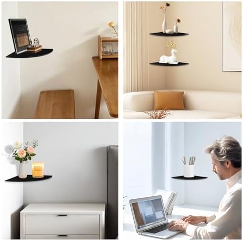 JJL Floating Corner Shelves Set of 2 Black 12 Inch