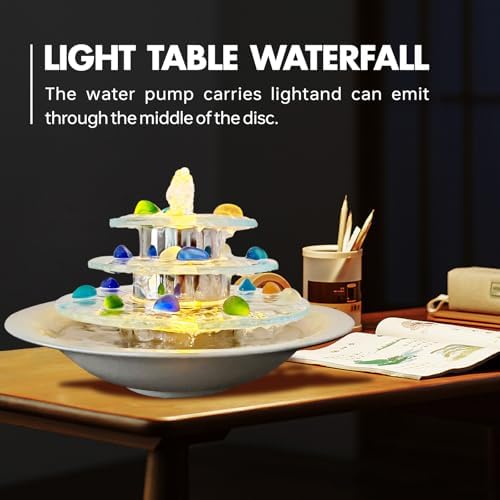 3-Tier Tabletop Waterfall Fountain with LED Light