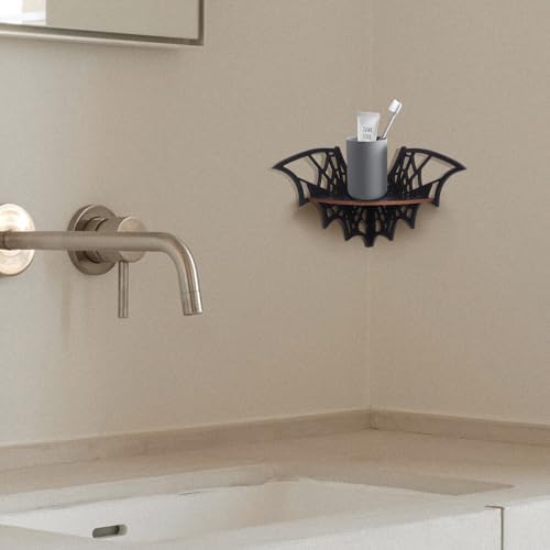 Gothic Floating Corner Shelf Black Wooden Storage Rack for Spooky Decor