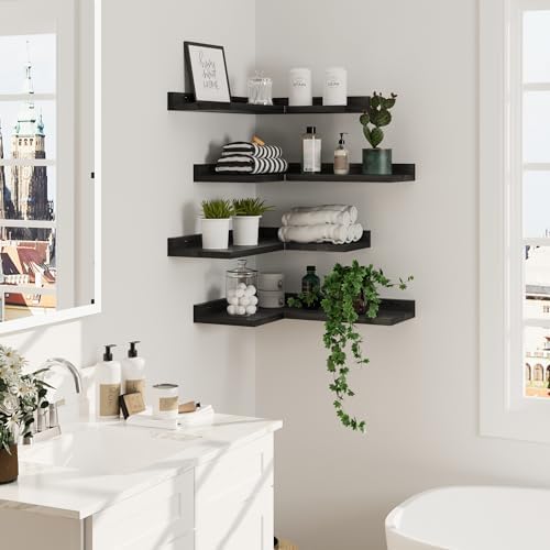 4-Tier Corner Floating Shelves Black