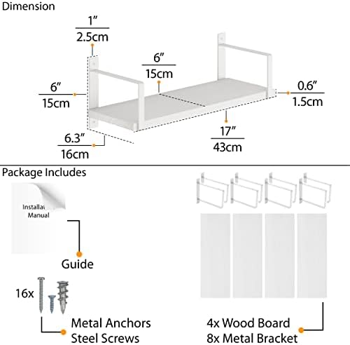 Wallniture Toledo 17 Inch Floating Shelves Set of 4 White