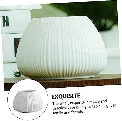 1 Pc Elegant Ceramic Flower Vase with Vertical Stripes