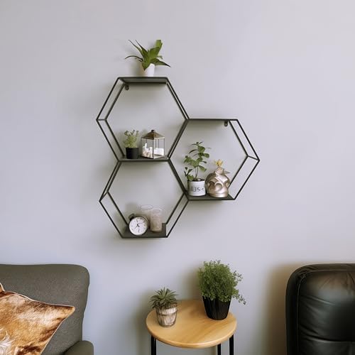 Sagebrook Home Modern Hexagon Wall Storage Shelf - 26 Black