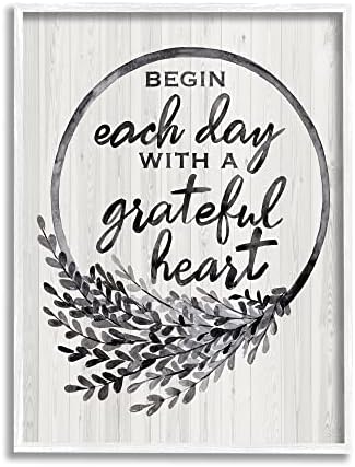 Stupell Industries Grateful Heart Wreath Wall Art 16x20 Grey Frame