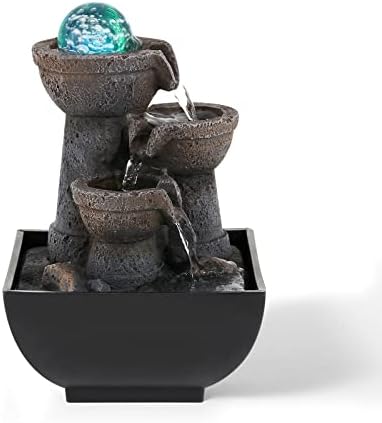 Dyna-Living Water Fountain Indoor Tabletop with Lights for Relaxation and Decor