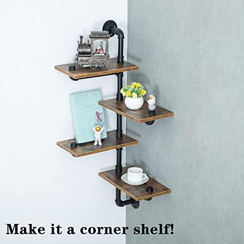 Industrial Pipe Shelving with Wood Planks Corner Floating Wall Mounted Shelf for Bar Kitchen Living Room