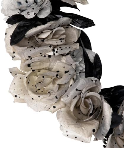 Northlight Double Skull and Roses Halloween Wreath 16 Unlit
