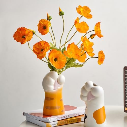 WAIT FLY Cat Paw Ceramic Flower Vase Orange