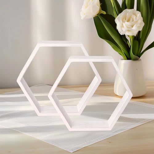 Efavormart 2 Pack 9 Inch Hexagon Whitewashed Wood Centerpiece