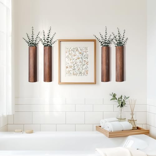 4 Pack Wood Wall Planter with Artificial Eucalyptus