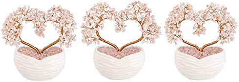 Jovivi Rose Quartz Crystal Heart Money Tree Healing Bonsai Set