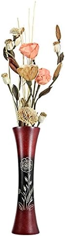 AeraVida Red Tall Slim Wooden Dry Vase