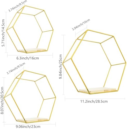 3 Piece Gold Hexagon Floating Shelves Set