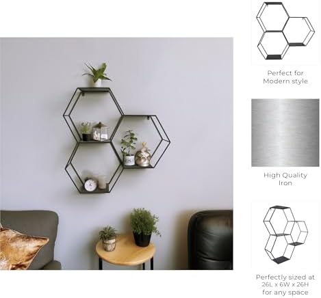 Sagebrook Home Modern Hexagon Wall Storage Shelf - 26 Black