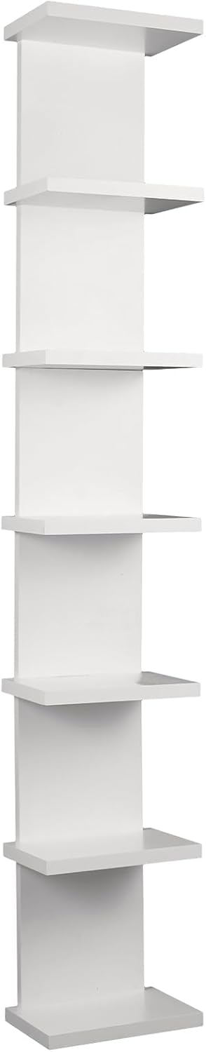 7 Tier Wall Shelf Unit - White Floating Storage