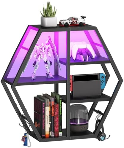HOOBRO Gaming Floating Shelf with LED Lights Hexagonal Wall Mount Black BB76DBJ01